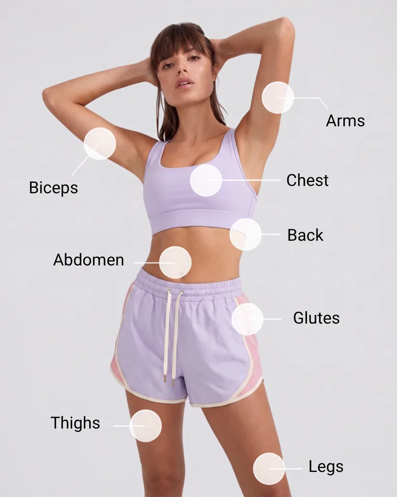 Endosphere treatment areas: biceps, arms, chest, back, abdomen, glutes, thighs, legs